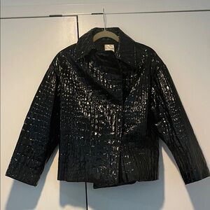Anine Bing Black Crocodile-Textured Blazer